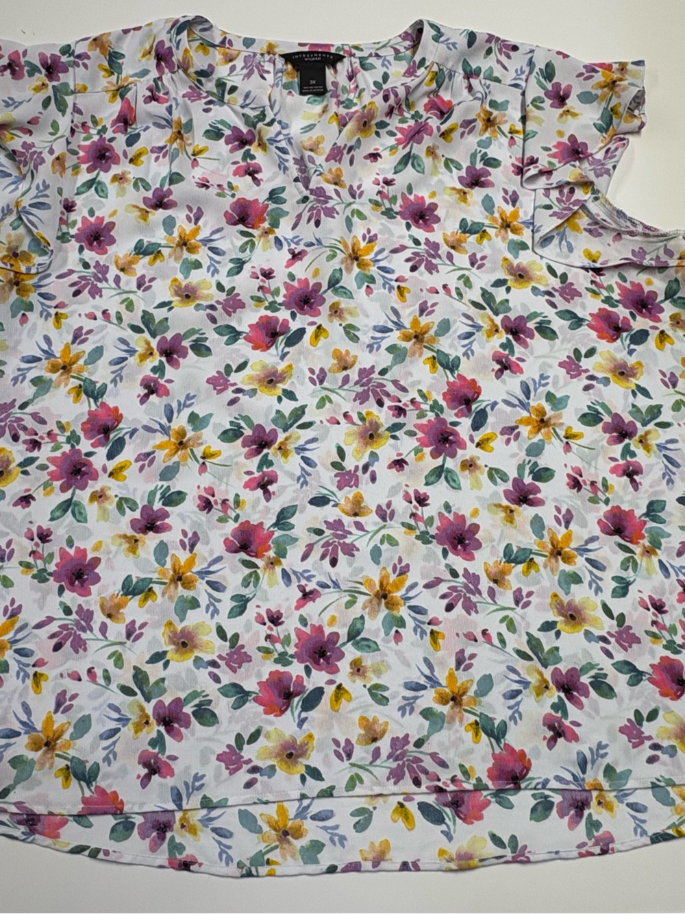 Investments Floral Tee in White with Pink, Yellow & Green Accents